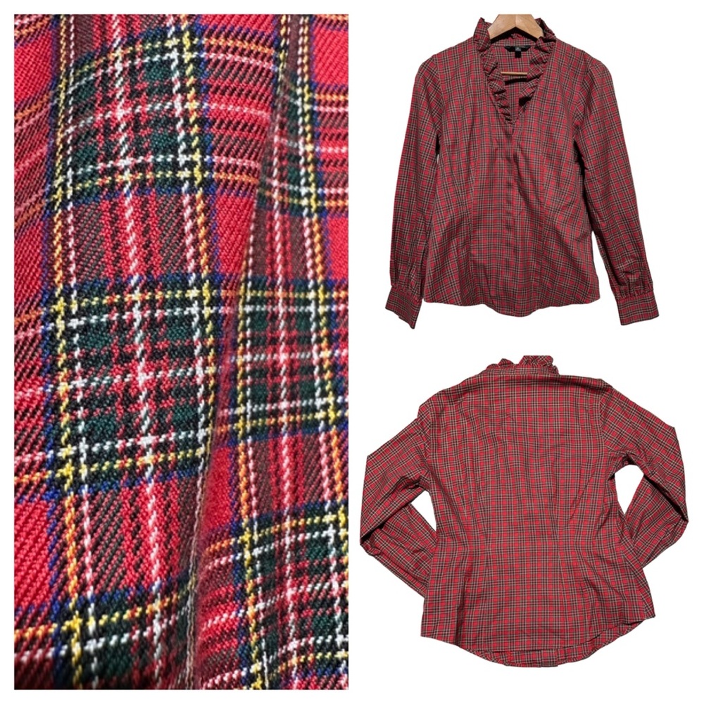 BROOKS BROTHERS Red Tartan Plaid Ruffle Preppy Academia Holiday | Equestrian